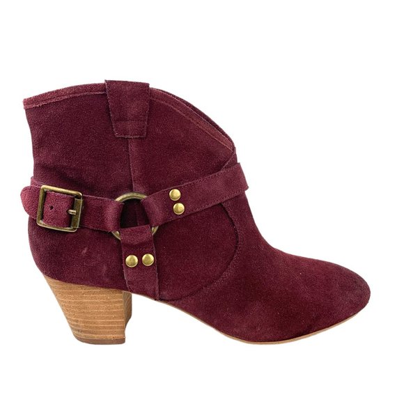 Nordstrom‎ HINGE 'Billy' Burgundy Suede Harness Zip Booties - Picture 9 of 11